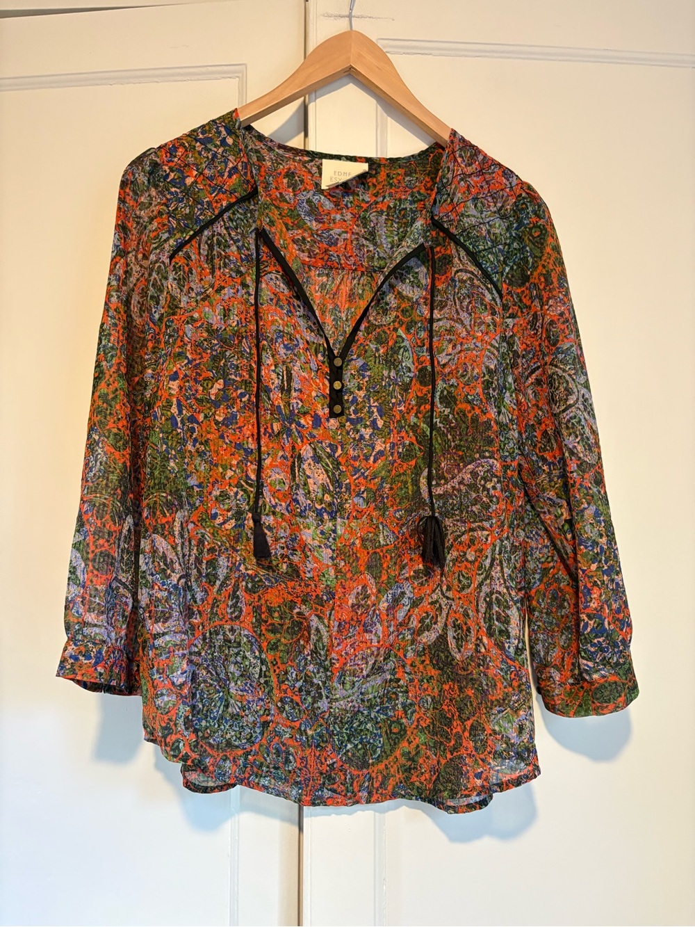 Edme & Esyllte Anthropologie Patterned Sheer Peasant Blouse
